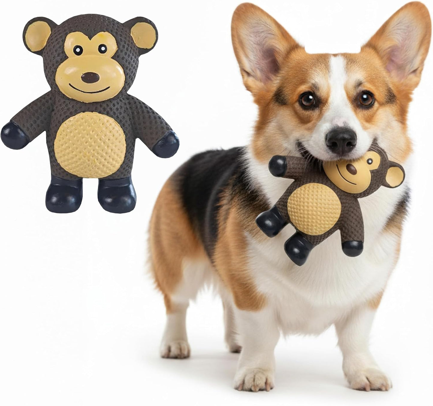 My Pet & Me - Squeaky Dog Toys for Light to Moderate Chewers - Fun Latex Toys for Puppies, Teething, and Gentle Play - Interactive Fetch and Chew Toy with Squeaker (Brown Monkey, 4.3 Inch)