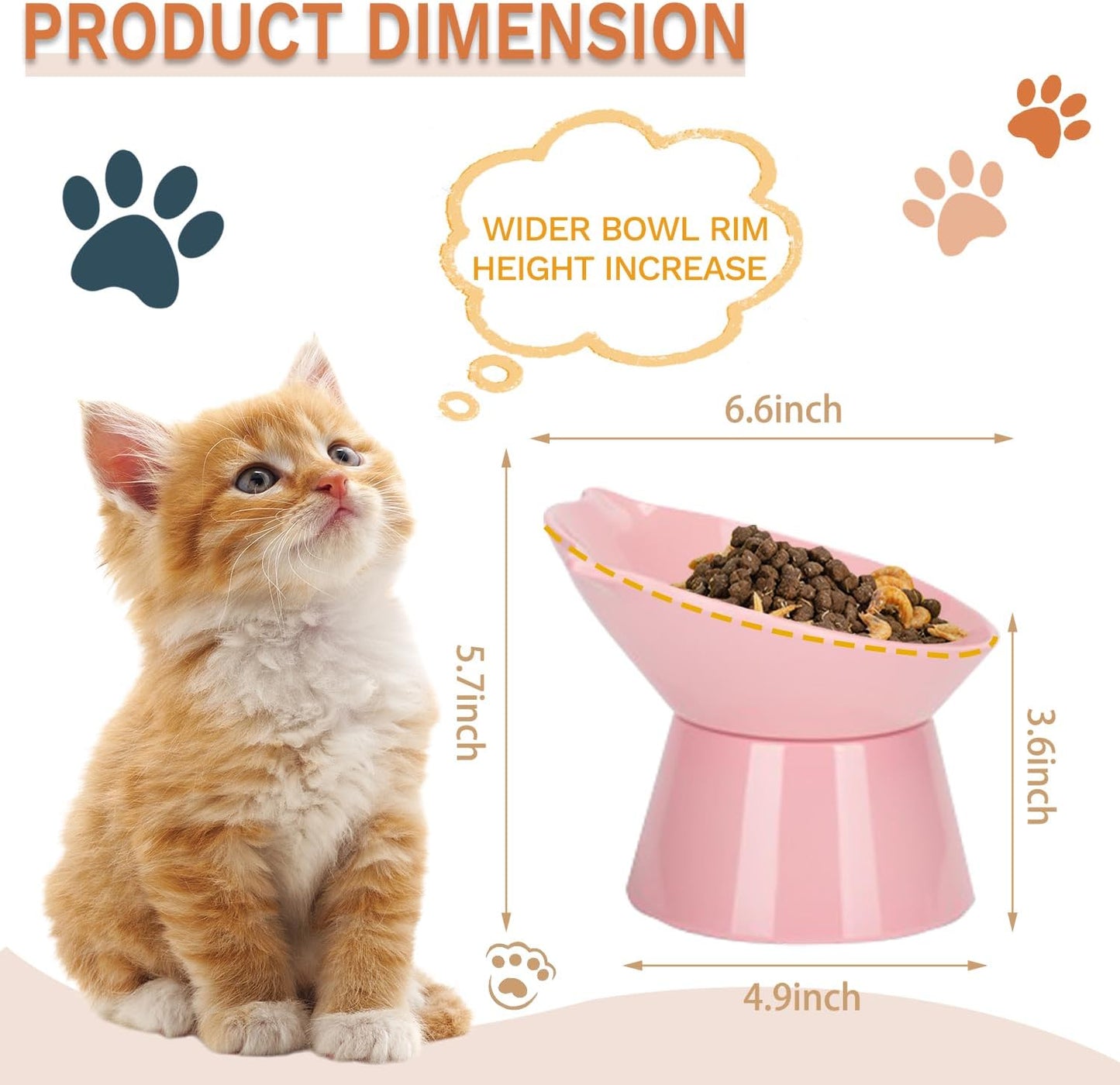 Detachable Elevated Cat Bowls, 15° Tilted Raised Cat Food Bowl Anti-Vomiting,Whisker Friendly, Adjustable Pet Dishes Extra Wide for Protecting Spine, Adult Kitten (Pink