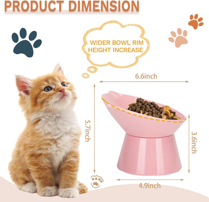 Detachable Elevated Cat Bowls, 15° Tilted Raised Cat Food Bowl Anti-Vomiting,Whisker Friendly, Adjustable Pet Dishes Extra Wide for Protecting Spine, Adult Kitten (Pink