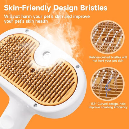 Pet Steam Brush for Dog & Cat – shower bath brush – Steam for Shedding & Grooming Water Brush for Long & Short Haired Pets Spritz Defur Comb 3-in-1 Spray Hair Removal Comb Includes 2*Waterless Shampoo
