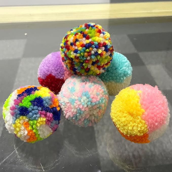 Assorted Color Cat Ball Toys, Woolen Yarn Puffs Pom Balls Interactive Kitten Chasing Toys Cat Chase Balls (12Pcs)