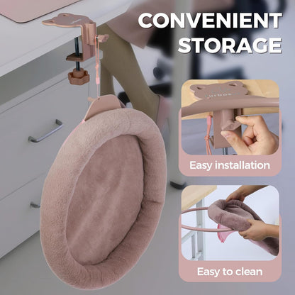 Rotating Cat Desk Bed - 40 LBS Chair-Side Cat Sleeping Basket with Bed for Desk, 360° Swivel & Removable Washable Cushion for Office Comfort(Brown