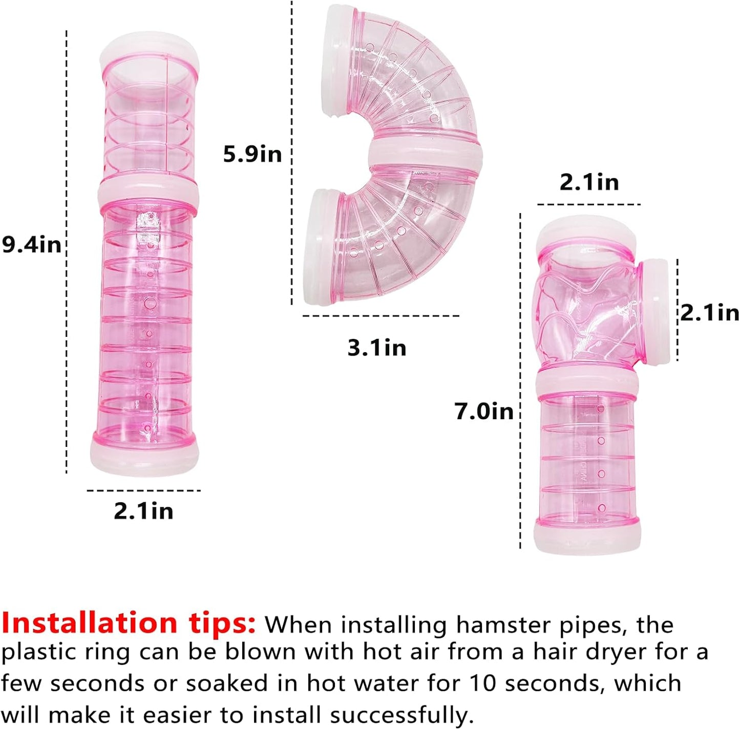 8PCS Hamster Tunnel Tube DIY Assorted Toy Transparent Adventure Pipe Playground Excercise Set for Mouse Syrian Hamster Gerbil (Pink)