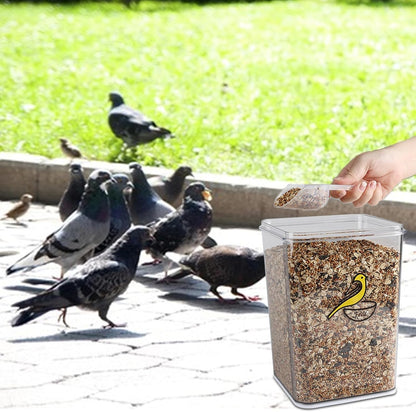 Bird Seed Storage Container-Airtight Bird Food Container-8.4lb/5 l Pet Food Storage Containers with Birds Seed Scoop-Wild Birds Dispenser-forPet Parakeets Finches Food Mealworms/Clear