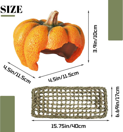 Leopard Gecko Tank Accessories,Pumpkin Resin Reptile Hideout Cave Bearded Dragon Hammock Hanging Jungle Vines Flexible Leaves for Lizard Gecko Chameleon Spider Snake Hermit Crab