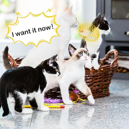 Jecery 5 Pcs Halloween Cat Spring Balls Toys Stretchable Rolling Balls Colorful Playful Coils Interactive Spring Action Toy Caged Rats for Kitten Cat Pet Supplies(Yellow Mouse,Yellow,5 Pcs)