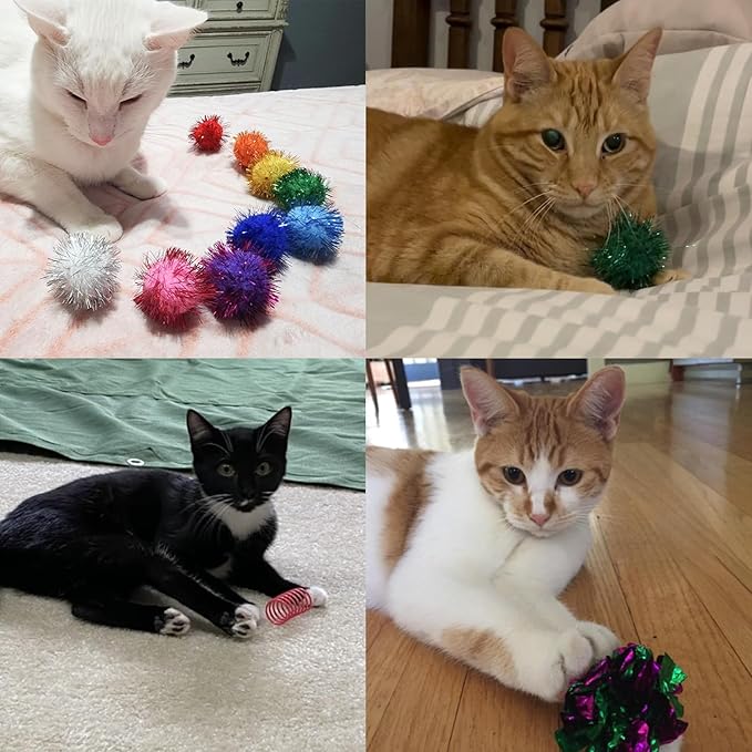 Cat Toys for Indoor,35 Pack Interactive Cat Toy Pack Including Crinkle Balls,Sparkle Balls,Spiral Springs for Most Cats,Interactive Toys for Cats Ball Toys Products Kitten Toys Random Color