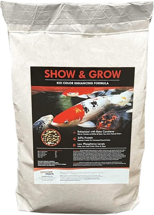 HALF OFF PONDS Show and Grow Koi and Goldfish Color Enhancing and Protein Food 10 lb Bag - KOISG-010