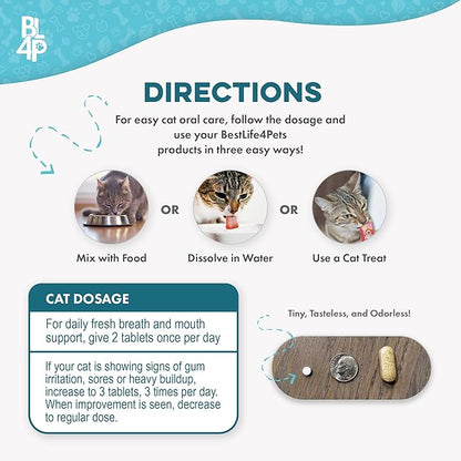 Cat Bad Breath & Oral Health Remedy, Natural Dental Care Cats Teeth, Mouth and Gums, Easy to Use Daily Supplement for Stomatitis, Gingivitis, Plaque & Tartar Control for Cats, 800 Small Pills