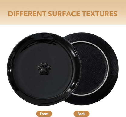 Raised Ceramic Cat Dishes, Food& Water Bowl with 2 Style Stand Adjustable Raised Pet Bowl Set, Anti Whisker Fatigue(2Dish+2Shallow Dish+Stand, Black