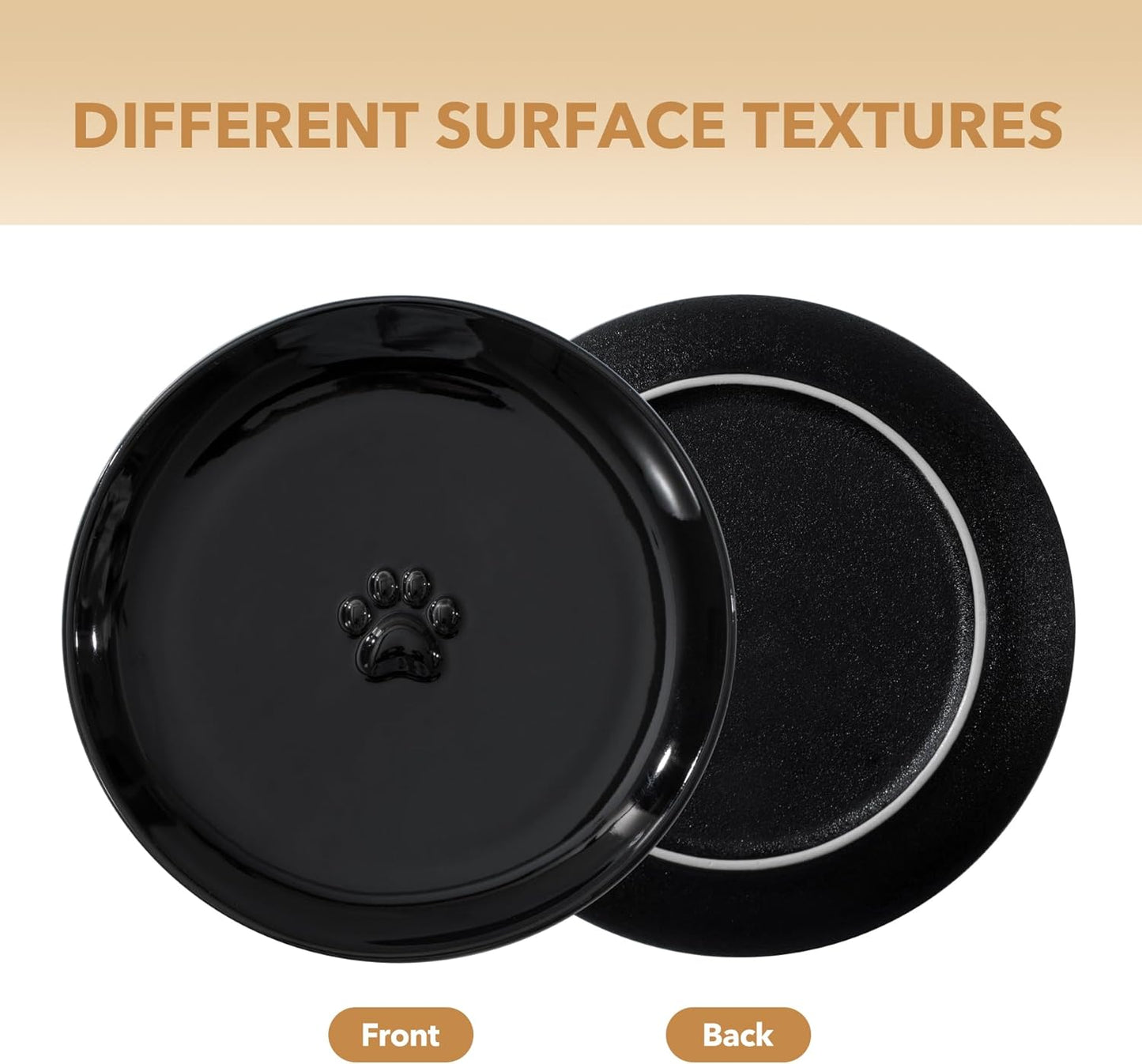 6.1'' Ceramic Wide Cat Dishes, Set of 3 Ceramic Cat Bowls, Indoor Kitten Feeding Wet & Dry Shallow Food Dish Anti Whisker Fatigue(3 Pcs, Black)