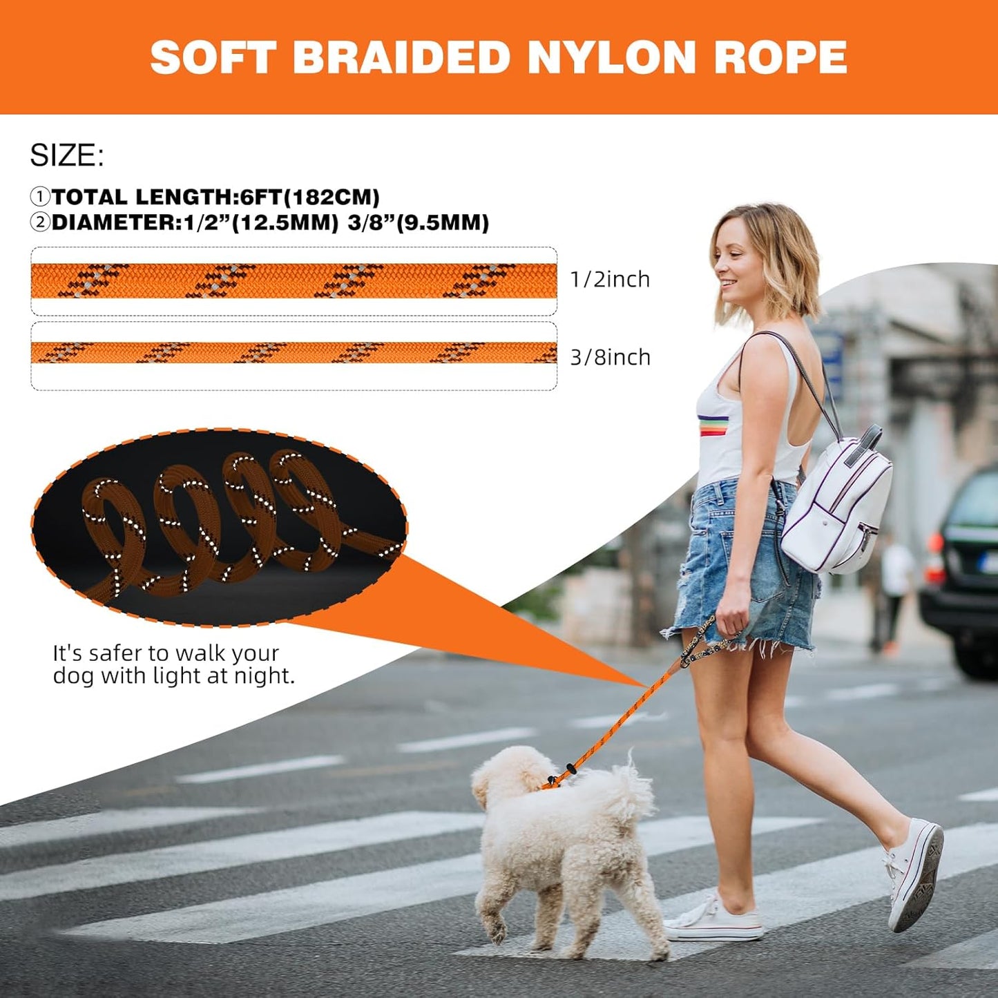 lynxking Slip Lead Dog Leash Reflective, Heavy Duty Comfortable Strong Rope for Large Medium Small Dogs No Pull Pet Training (Orange, Large 1/2in x 6ft-Slip Lead)