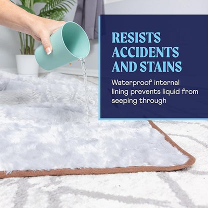 PupProtector Waterproof Throw Blanket for Dogs and Cats, Pet Blanket Cover for Couches, Sofas, Beds, Car Seats, Furniture, Calming Soft Faux Fur, White with Brown Accents, Original (60" L x 50" W)