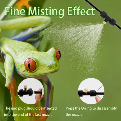 Reptile Terrariums Misting Accessories kit, Reptile Mister Nozzles, with 10 Misting Nozzle, 5 Brass Plugs, 3 Plugs, 1 Misting System Filter, 16ft 1/4 inch Tube, Black