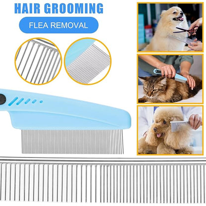 Dog Brush & Grooming Kit – 9-Piece Pet Brush & Deshedding Set for Shedding, Bathing, Trimming & Nail Care | Grooming Tools for Dogs & Cats, Includes Comb, Nail Clipper, Scissors, Slicker Brush (Blue)