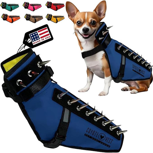 CoyoteVest Dog Harness Protection Vest, Reflective Dog Accessories with Spikes to Shield Your Pet from Raptor and Animal Attacks, Proudly Made in America (X-Small, Royal Blue)