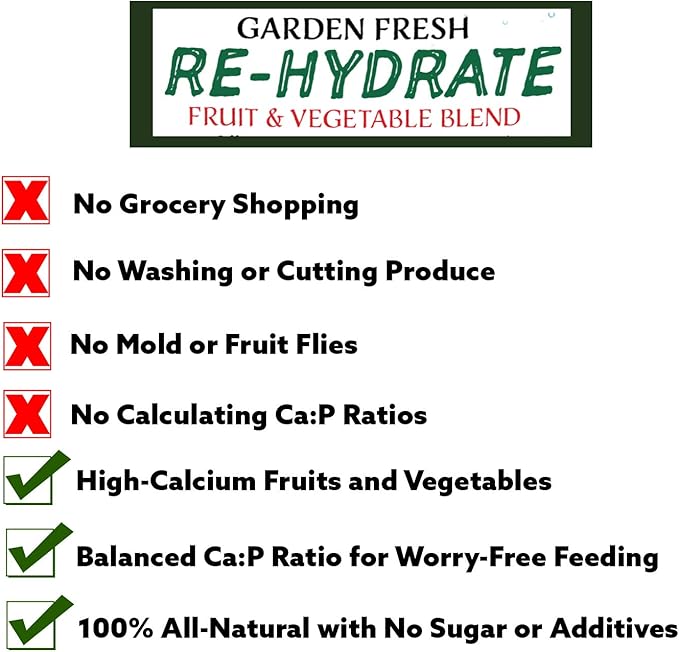 Exotic Nutrition Garden Fresh Re-Hydrate - High Calcium Dried Fruit & Vegetable Mix - for Sugar Gliders, Marmosets, Parrots, Conures, Iguanas, Turtles, Lizards, Bearded Dragons, & Other Small Pets