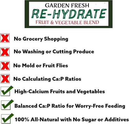 Exotic Nutrition Garden Fresh Re-Hydrate - High Calcium Dried Fruit & Vegetable Mix - for Sugar Gliders, Marmosets, Parrots, Conures, Iguanas, Turtles, Lizards, Bearded Dragons, & Other Small Pets