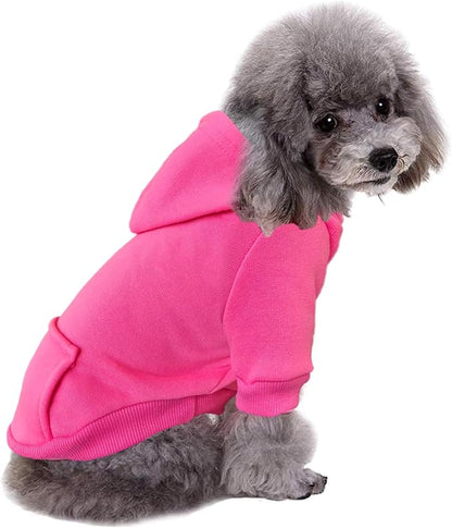 Jecikelon Winter Dog Hoodie Sweatshirts with Pockets Warm Dog Clothes for Small Dogs Chihuahua Coat Clothing Puppy Cat Custume (Rose red, XX-Small)