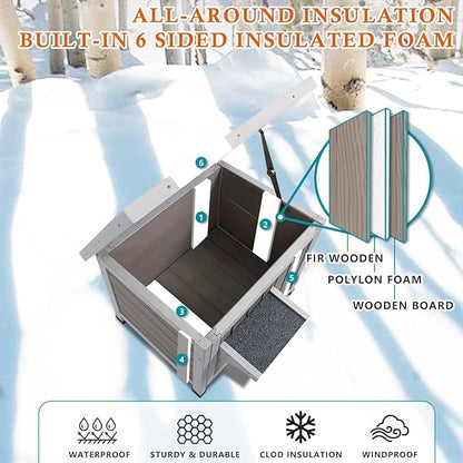 Insulated Cat House Outdoor Cat Shelter for Feral Cats in Winter,All-Round Foam Insulation Weatherproof Wooden Cat Houses for Cats Rabbits and Small Animals with Escape Door Open Roof