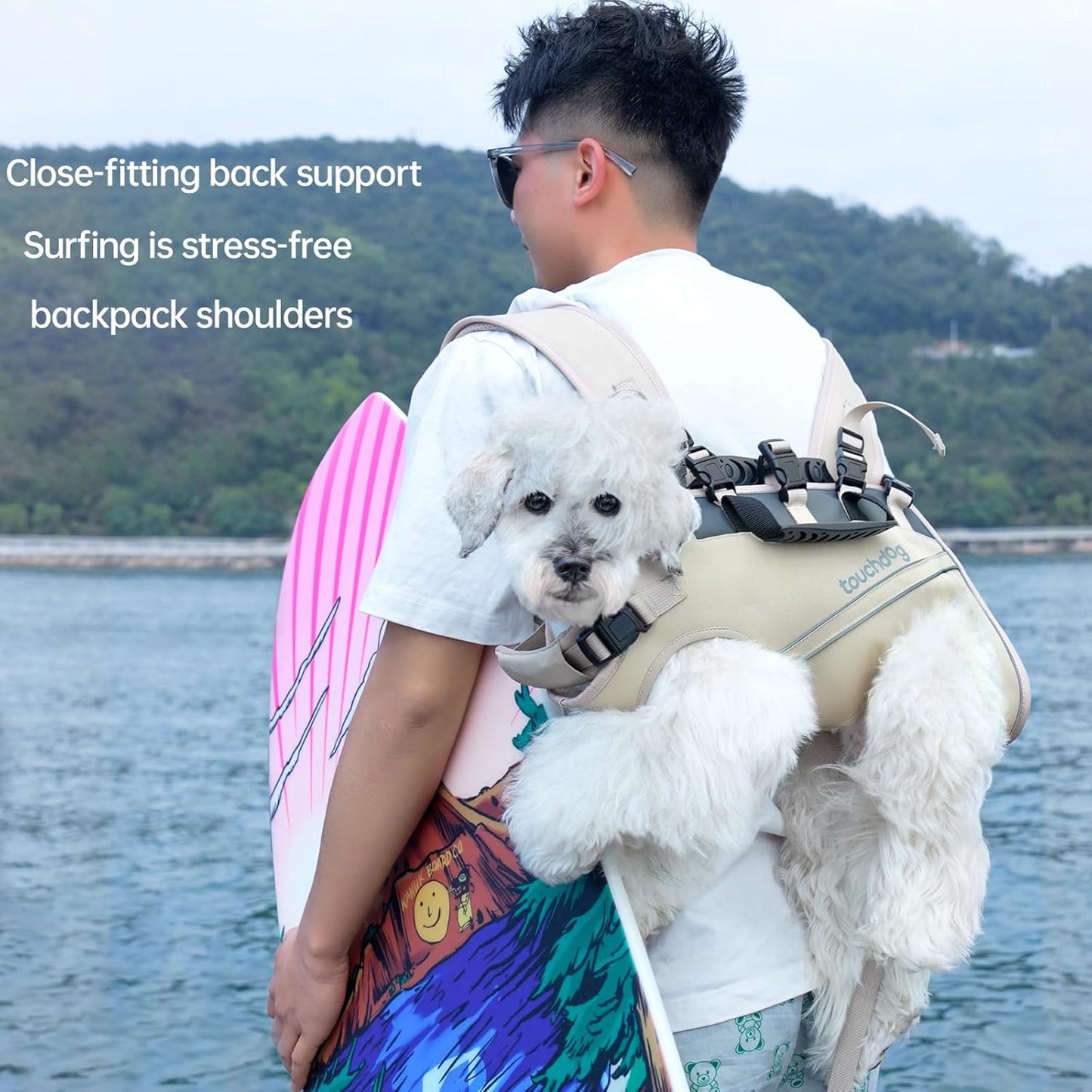 Dog Backpack Carrier for Large Dogs - Hands-Free Pet Travel Pack with 6-Point Safety System, Waterproof & Reflective Design for Motorcycle, Hiking, Surfing (Khaki Color, Small)