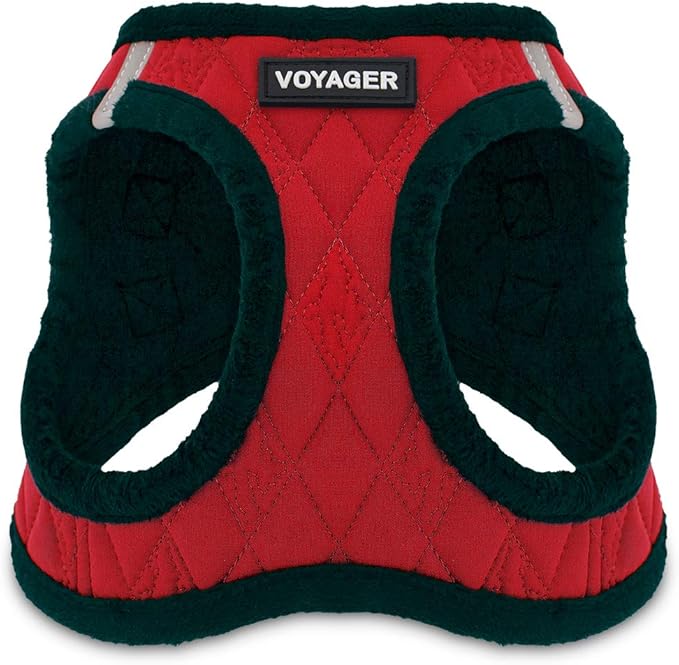 Best Pet Supplies - All Weather Mesh / Plush, Reflective, No Pull Harness for Small, Medium Dogs, Cats - Secure with Hook & Loop Fastener, Buckle, Double D-Rings - Red Plush, XS