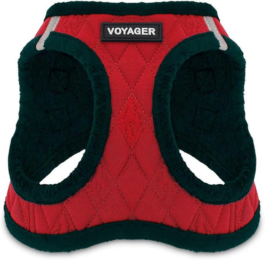 Best Pet Supplies - All Weather Mesh / Plush, Reflective, No Pull Harness for Small, Medium Dogs, Cats - Secure with Hook & Loop Fastener, Buckle, Double D-Rings - Red Plush, XS