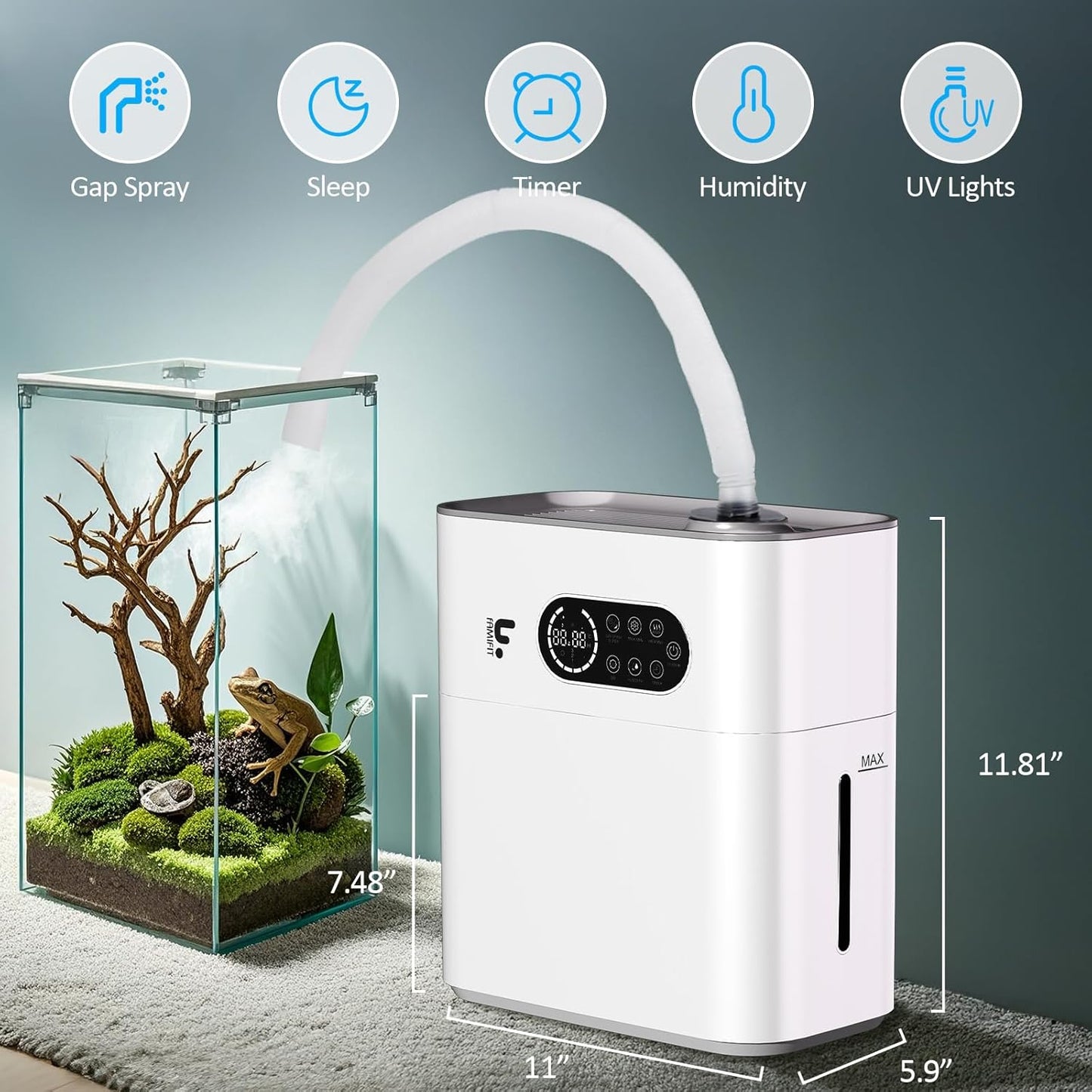 Reptile Fogger with Heating Terrariums Humidifier Fog Machine Mister 6.5L Large Size Ideal for Paludarium/Vivarium/Reptiles/Amphibians/Herps