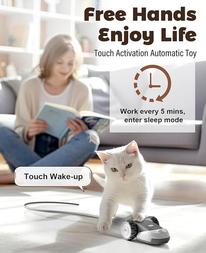 CYROS 3-in-1 Interactive Cat Toy - 2-Speed Automatic Moving Mouse Cat Toys Self Play with 2pcs Hanging Feather String Ribbon and Wiggly Silicone Mice Tail for Bored Indoor Adult Cats Kittens