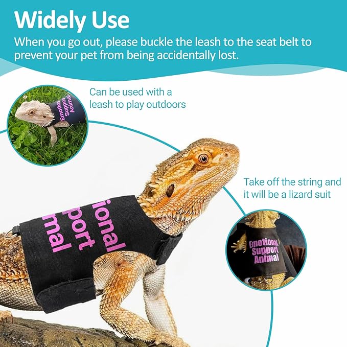 Bearded Dragon Lizards Clothes with Leash Set - Cute Lizard Reptile Small Animal Adjustable Harness Clothes for Walking Outdoor Security Costume Photo Prop(Pink