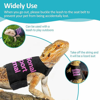 Bearded Dragon Lizards Clothes with Leash Set - Cute Lizard Reptile Small Animal Adjustable Harness Clothes for Walking Outdoor Security Costume Photo Prop(Pink