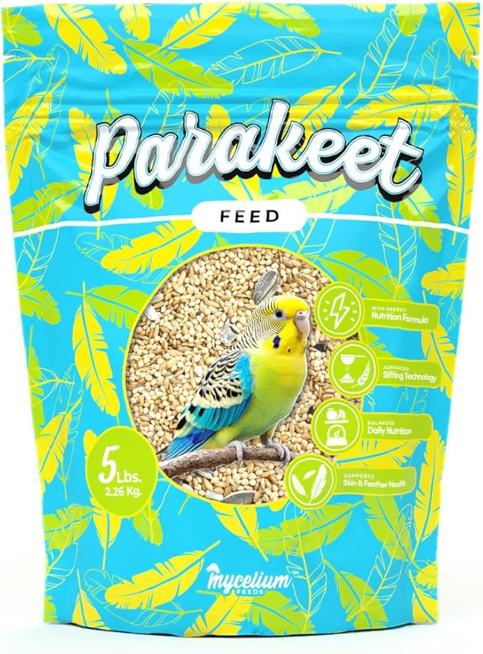Mycelium Parakeet Feed (5 LB Bag) | Organic Bird Food for Parakeets, Budgies & Small Pet Birds | Supports Skin & Feather Health | Complete, Nutritious Diet | Dust-Free, Non-GMO, Made in USA