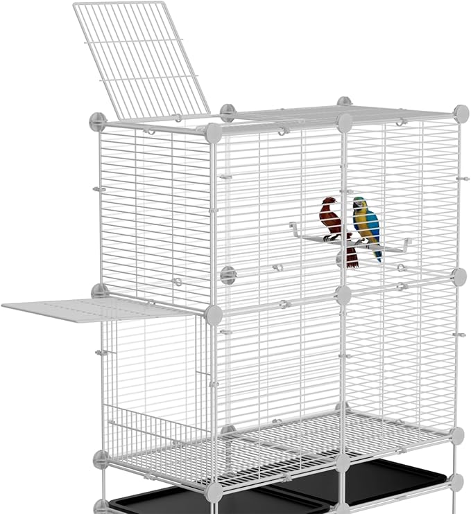 Standing Large Bird Cage, Parakeet Cage with Detachable Stand & Wheels, Wide Flight Birdcage for Parrot Cockatiel Conure Budgie Canary Finch Lovebird