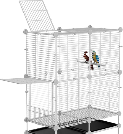 Standing Large Bird Cage, Parakeet Cage with Detachable Stand & Wheels, Wide Flight Birdcage for Parrot Cockatiel Conure Budgie Canary Finch Lovebird