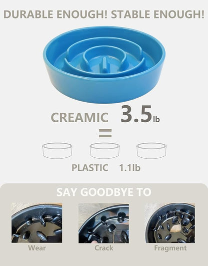 Ceramic Slow Feeder Bowls for Large Dogs, 3.0 Cups Slow Feeder for Fast Eaters, 48oz, 10in, Blue
