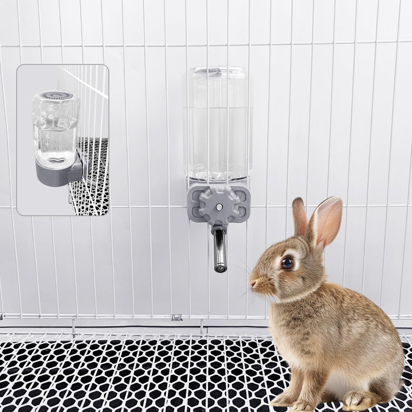 LOS ANDES No-Drip Water Bottle/Feeder for Guinea Pigs/Hamsters/Bunnies/Ferrets/Squirrel/Hedgehog/Other Small Pets, Weather Resistant Cage Water Dispenser for Dogs/Cats, 18.5oz, Gray