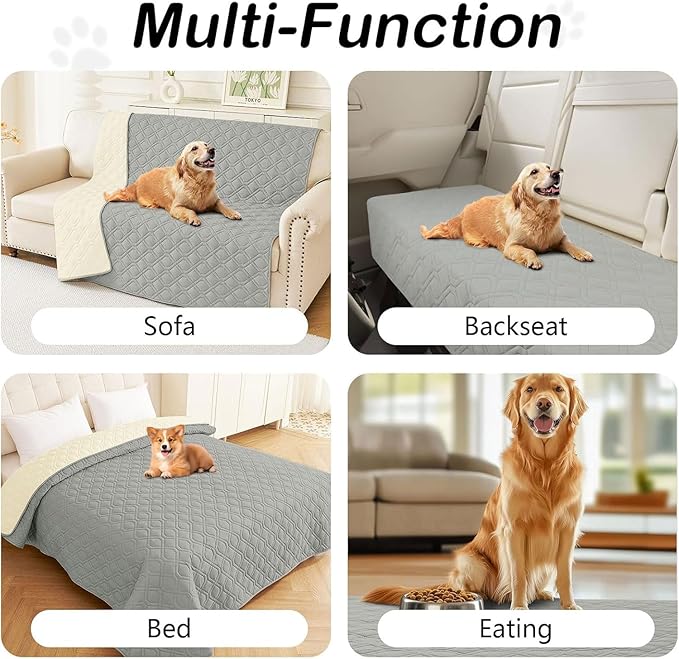 hyha Waterproof Dog Bed Blanket, Soft Pet Blankets, Waterproof Couch Cover for Dogs, Reversible Sofa Covers Washable for Furniture (30x70 Inch, Grey/Beige)