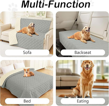 hyha Waterproof Dog Bed Blanket, Soft Pet Blankets, Waterproof Couch Cover for Dogs, Reversible Sofa Covers Washable for Furniture (52x82 Inch, Grey/Beige)