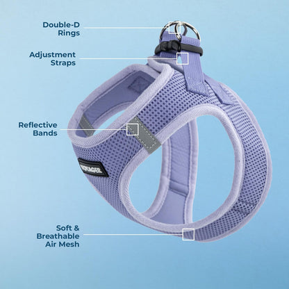 Best Pet Supplies Voyager Step-in Air Harness - All Weather Mesh, Reflective, No Pull Harness for Dogs, Cats - Secure with Hook & Loop Fastener, Buckle, Double D-Rings - Lavender, L