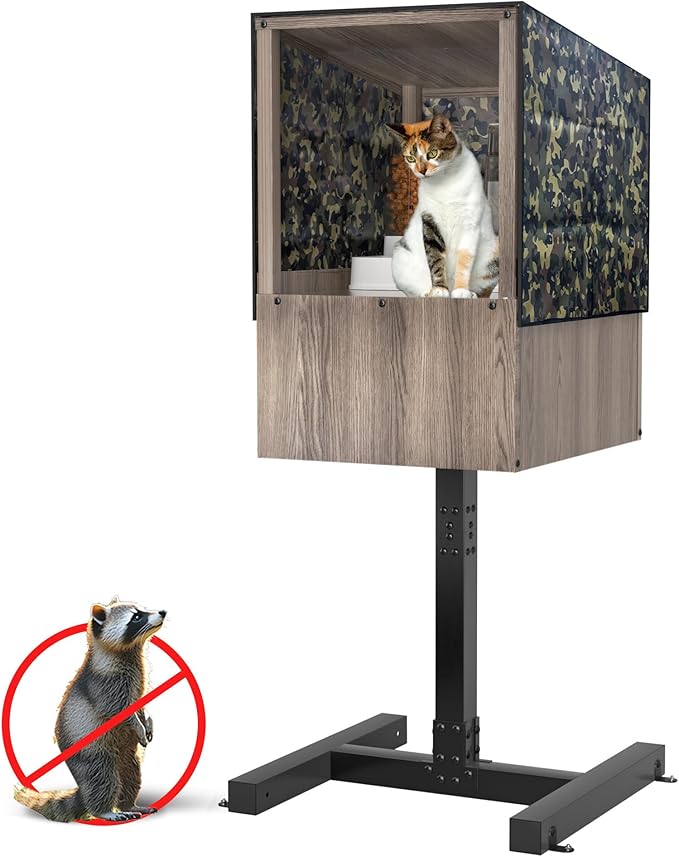Outdoor Cat Feeding Station, Weatherproof Elevated Feral Cat House and Shelter for Outdoor Feeder Use
