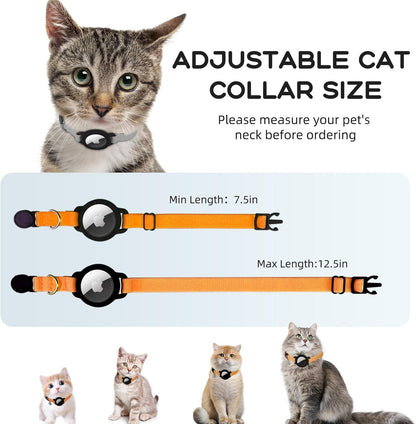 AirTag Cat Collars, Stretchy Collar with Apple AirTag Holder and Bell, Breakaway Ultra Design Elastic GPS Tracking Collars for Cats and Puppies, (7.5-12.5 Inch), Orange