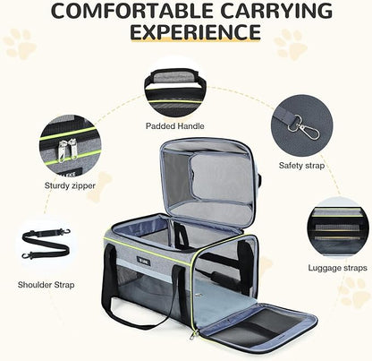 Lekereise Top-Expandable Pet Carrier - TSA Airline Approved Soft Sided Underseat Up to 12lbs Travel Carriers for Small Cats and Dogs with Locking Safety Zippers Anti-Scratch Mesh Gray