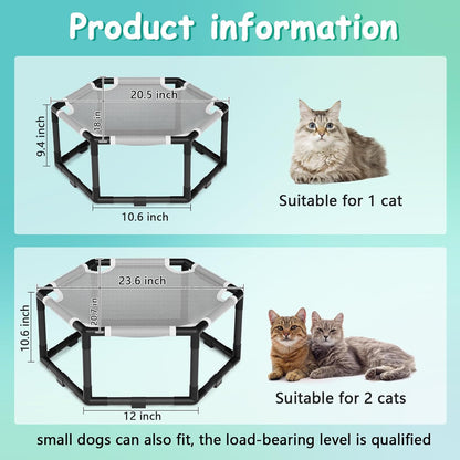 Tresbro Elevated Cat Hammock Bed, Hexagon Raised Cat Swing Bed for Indoor and Outdoor Use with Breathable Fabric & Anti-Slip Block, 23.6'' x 10.6'' x 12'' Pet Chair for Large to Small Kitty Cot