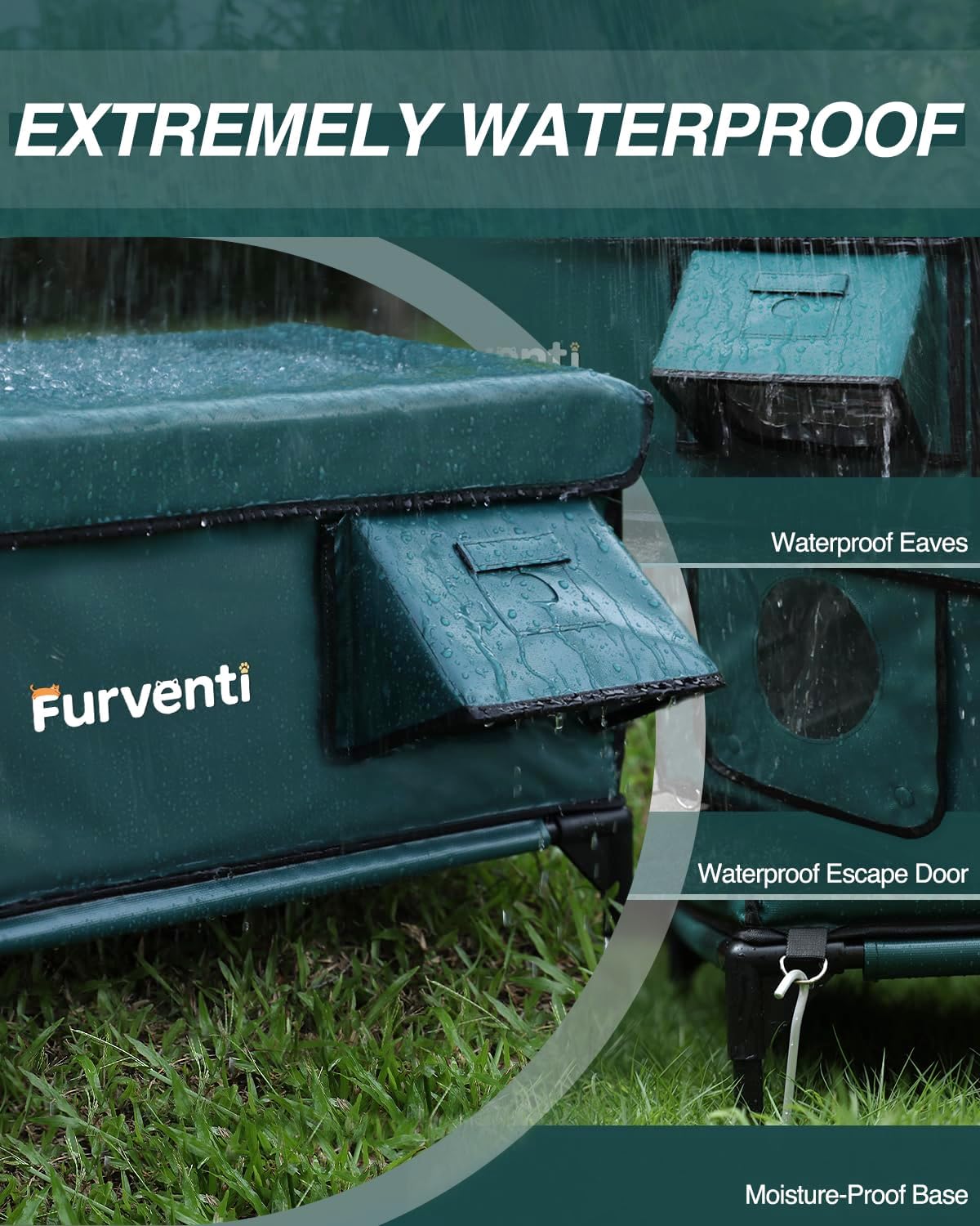 Outdoor Heated Cat House in Winter,Extremely Insulated & Weatherproof,Elevated Feral Cat Shelter with Waterproof Eaves & Escape Door for Outside Stray Barn Cat (Dark Green,M)