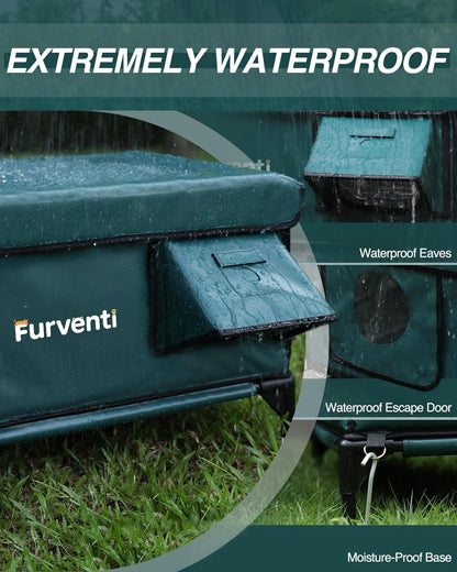 Outdoor Heated Cat House in Winter,Extremely Insulated & Weatherproof,Elevated Feral Cat Shelter with Waterproof Eaves & Escape Door for Outside Stray Barn Cat (Dark Green,M)