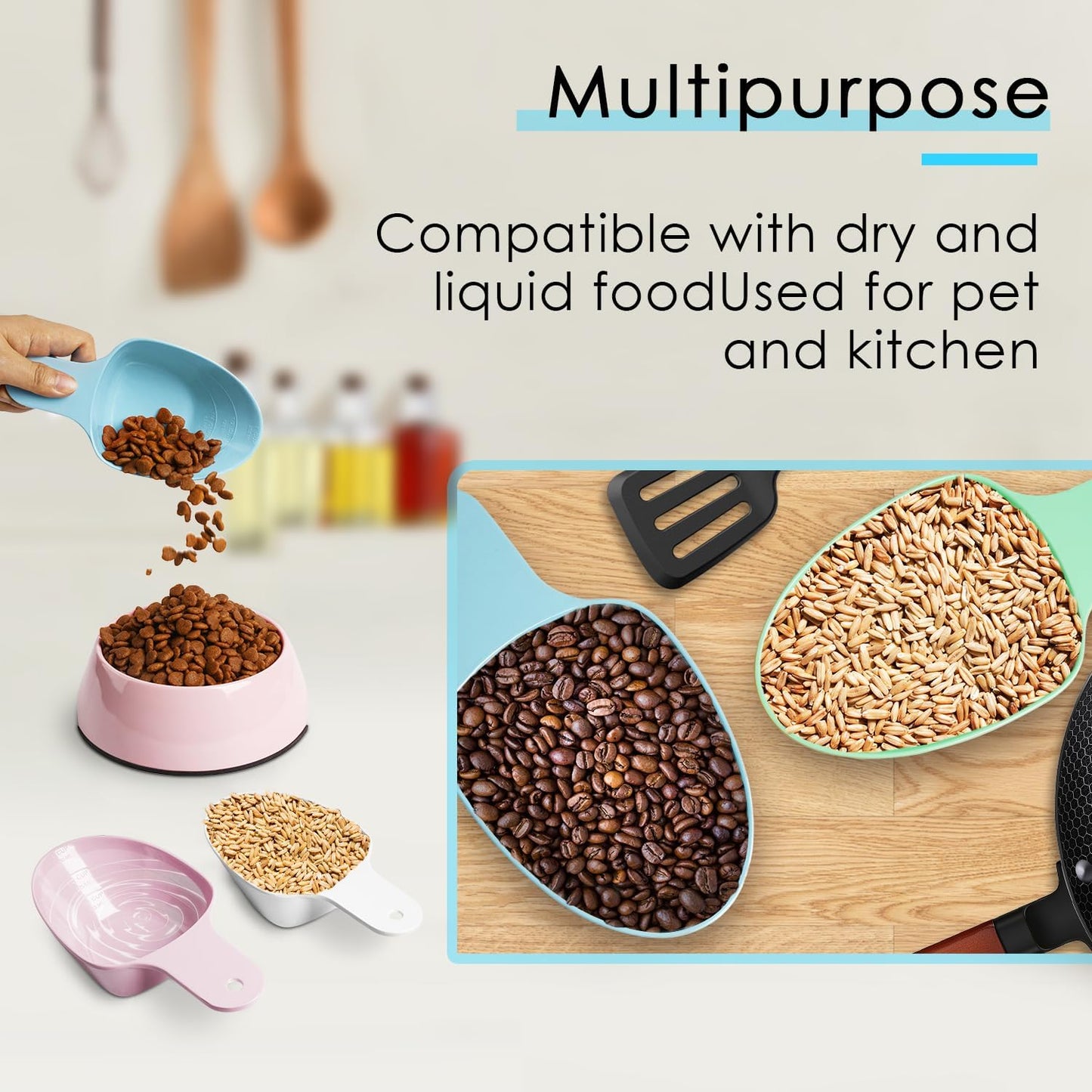 Dog Food Scoop-Melamine Pet Food Measuring Cup - 1 Cup 1/2 Cup 1/4 Cup Dog Cat Bird and Rabbit Food Feeding Scoop Dishwasher Safe -Blue