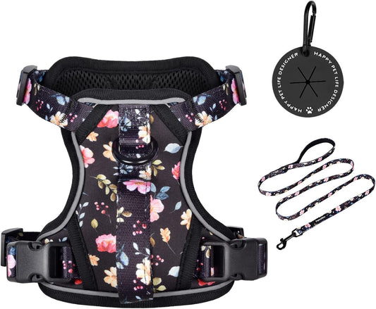 Petmolico Dog Harness for Small Dogs, Cute Harness Vest with Two Leash Clips and Soft Handle, Reflective Easy Walk Puppy Vest - Black Peach, Small