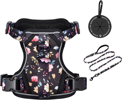 Petmolico Dog Harness for Small Dogs, Cute Harness Vest with Two Leash Clips and Soft Handle, Reflective Easy Walk Puppy Vest - Black Peach, Medium