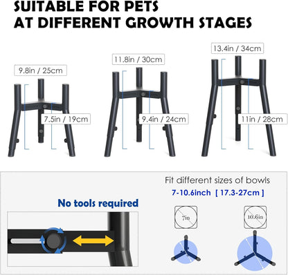 Dog Bowl with Stand for Large Dogs - Includes 61oz Bowls, Adjustable Height & Width Raised Dog Bowl Stand, Single Elevated Food Water Stand, 3 Height Adjust Holder