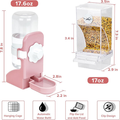 No Mess Bird Feeder Water Dispenser Set, Parakeet Cage Accessories, Bird Feeder and Waterers in Cage for Cockatiels, Finches, Lovebirds, Budgies, Canaries